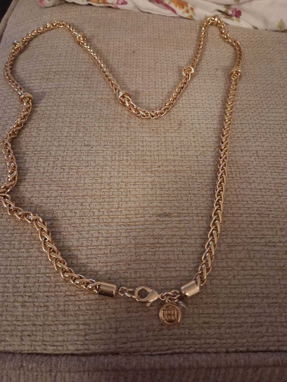 Dana Buchman Gold-Tone Braided Chain Necklace with Logo Charm